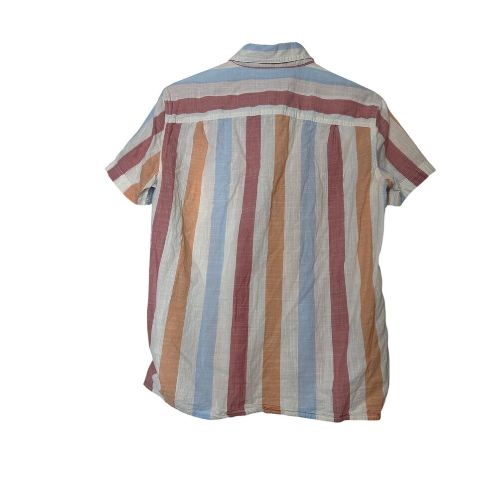 American Eagle Men Sze Small Striped Button Down Red Blue Cotton Vacation Summer - Picture 4 of 10